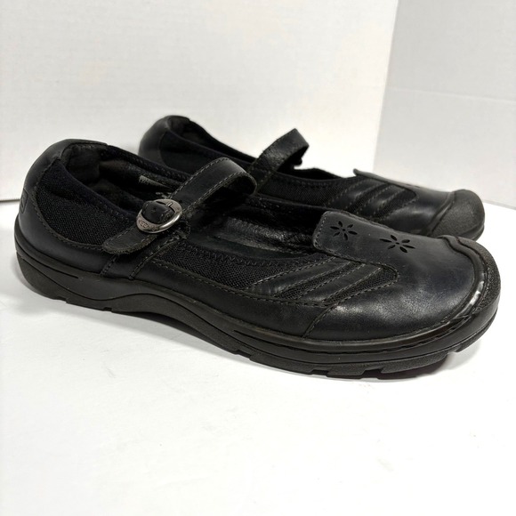 KEEN Paradise Mary Jane Shoes Black Leather Flower Cutout Strap Buckle Women 10 - Picture 3 of 11